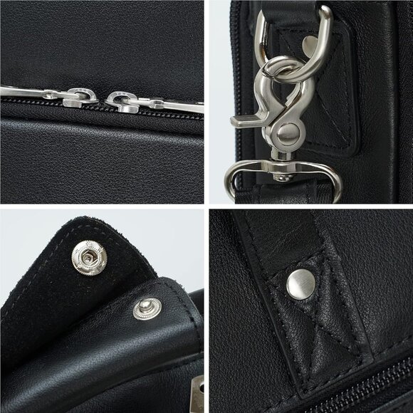 ⚡Men Black Fits 17.3 Inch Laptop Crossbody Bag Attached Leather Briefcase - Picture 5 of 9